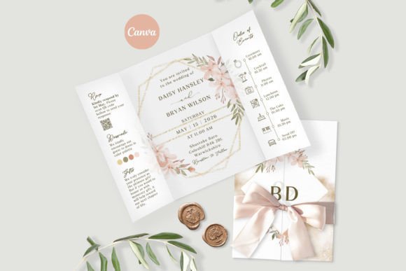 Download Gatefold Wedding Invitation Pink Floral - Wedding Collection