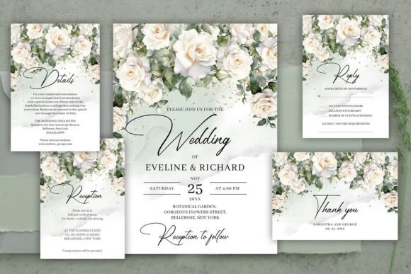Download Vintage White Roses Wedding Invitation - Wedding Collection