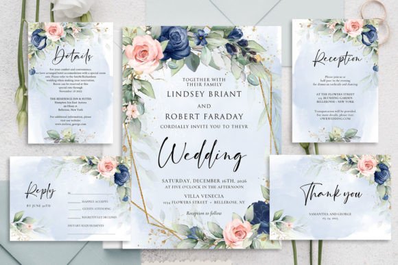 Download Navy and Blush Wedding Invitation Suite - Wedding Collection